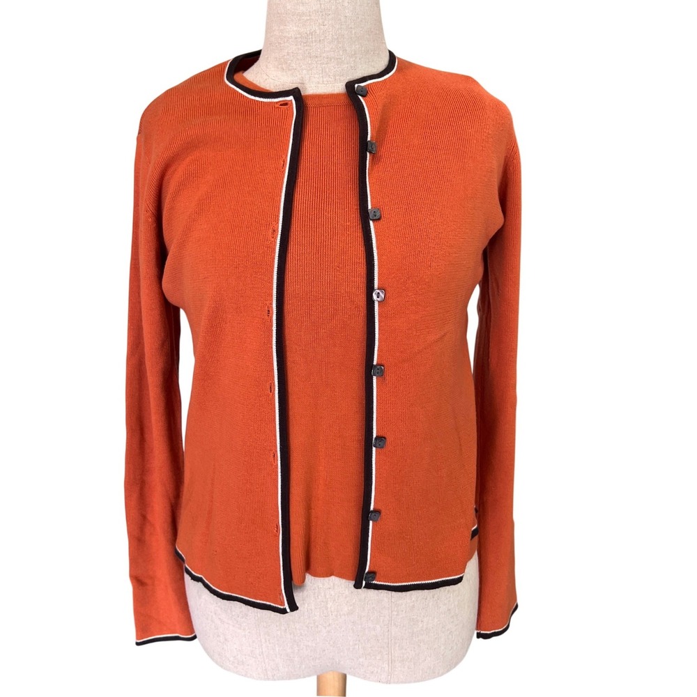 Casual Corner Annex Twin Set Cardigan Shell S Orange 90s Ribbed Trim Halloween